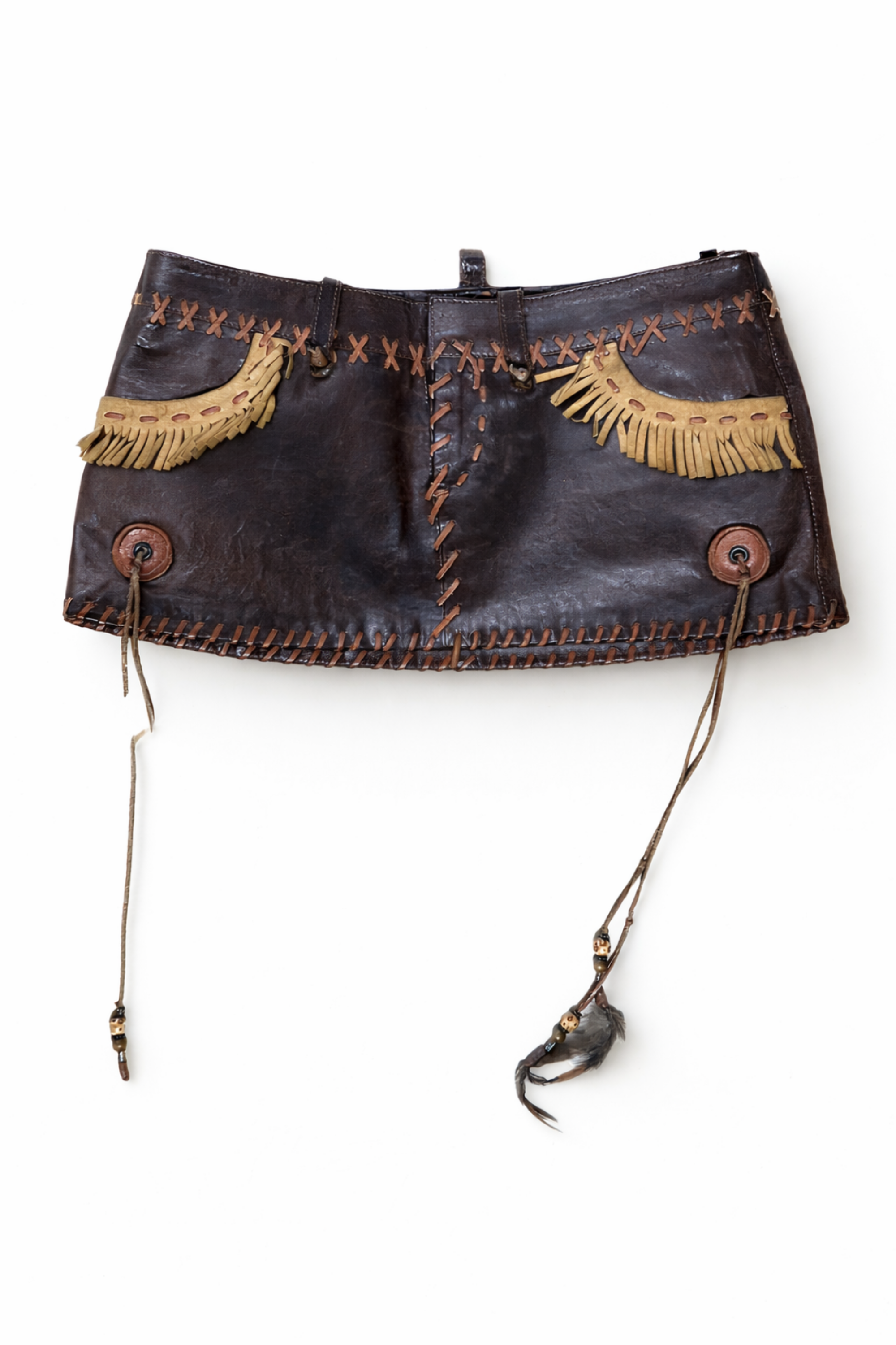 DSQUARED² S/S 2005 RUNWAY LEATHER MINI SKIRT — DEEP BROWN