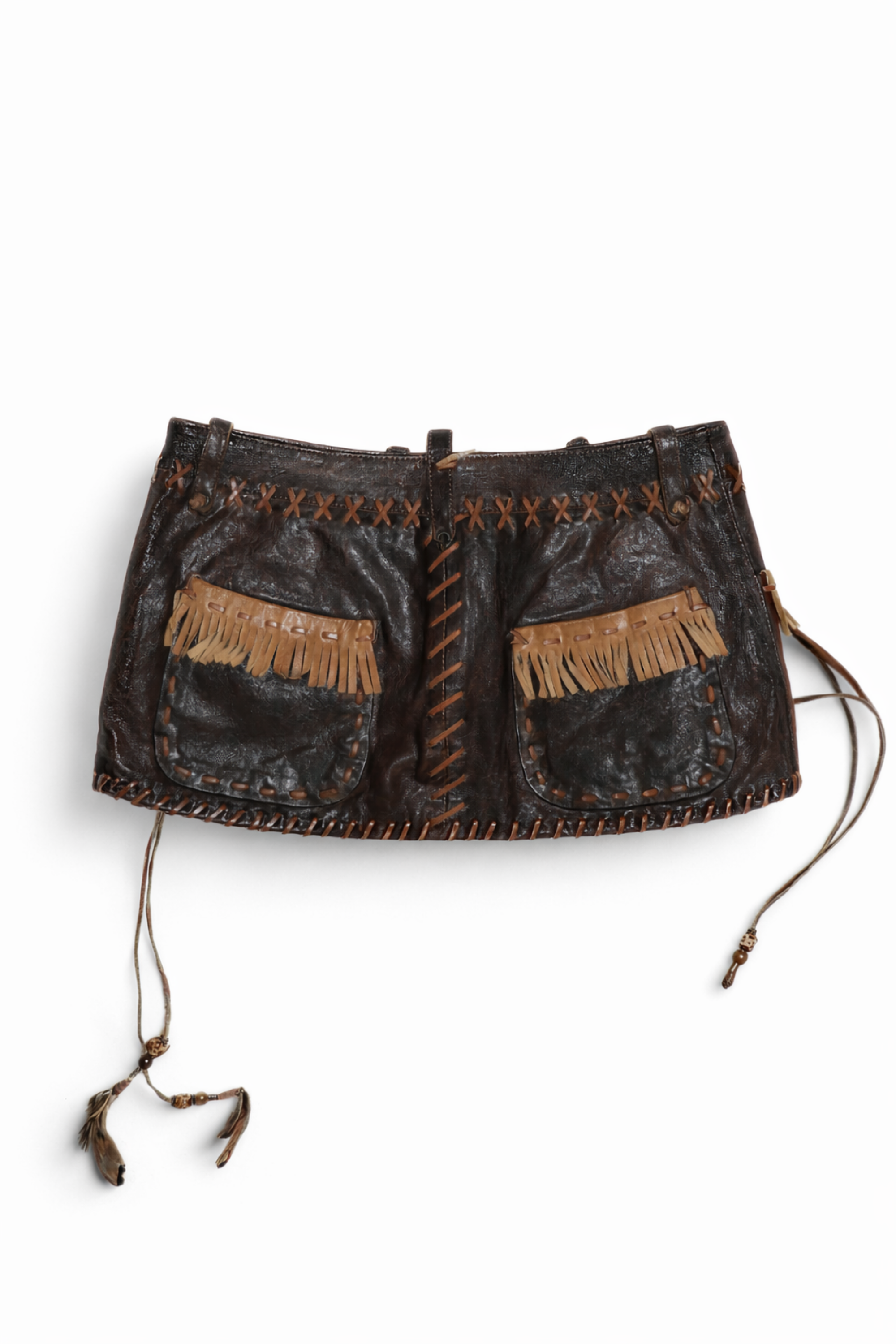 DSQUARED² S/S 2005 RUNWAY LEATHER MINI SKIRT — DEEP BROWN