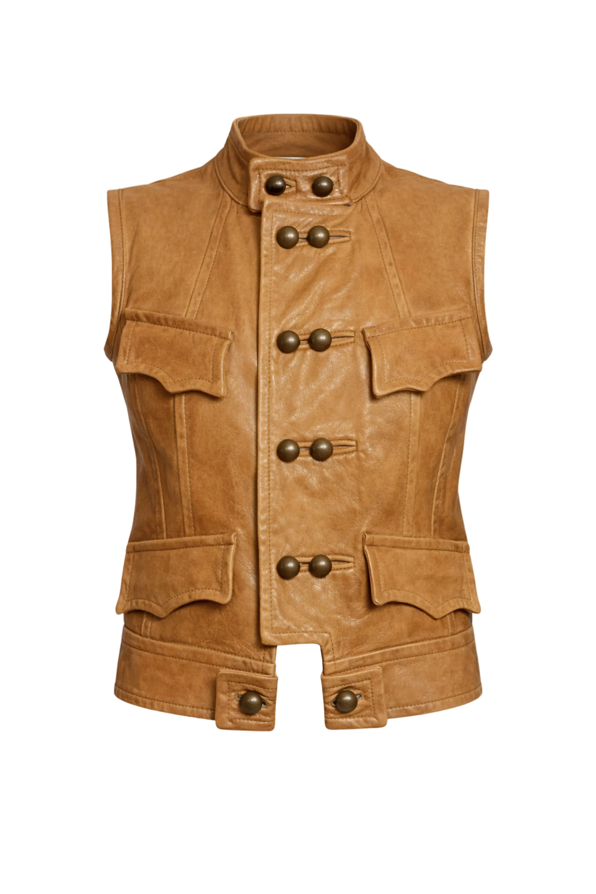 DSQUARED² S/S 2006 RUNWAY SLEEVELESS LEATHER VEST — CAMEL
