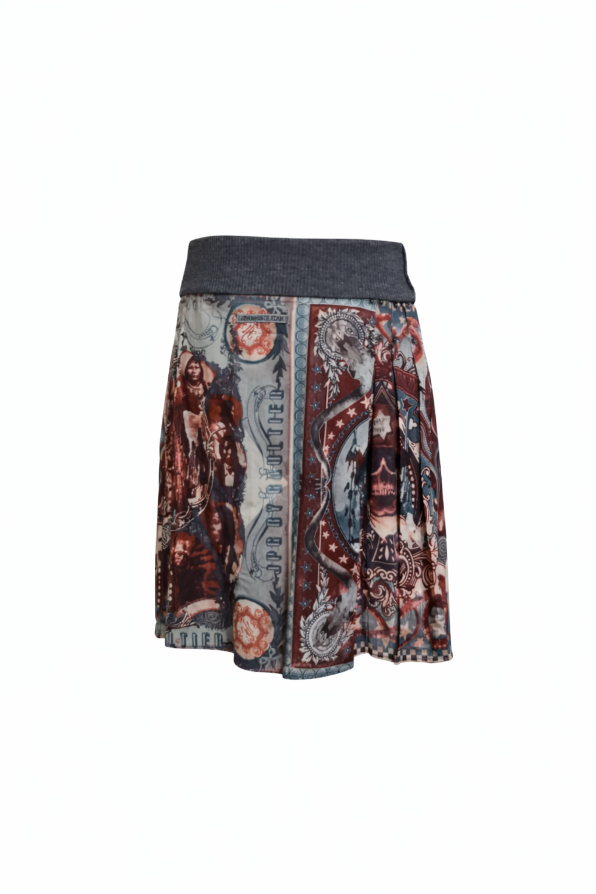 JPG A/W 1994 “LE GRAND VOYAGE” NATIVE AMERICAN PRINT WOOL KILT SKIRT