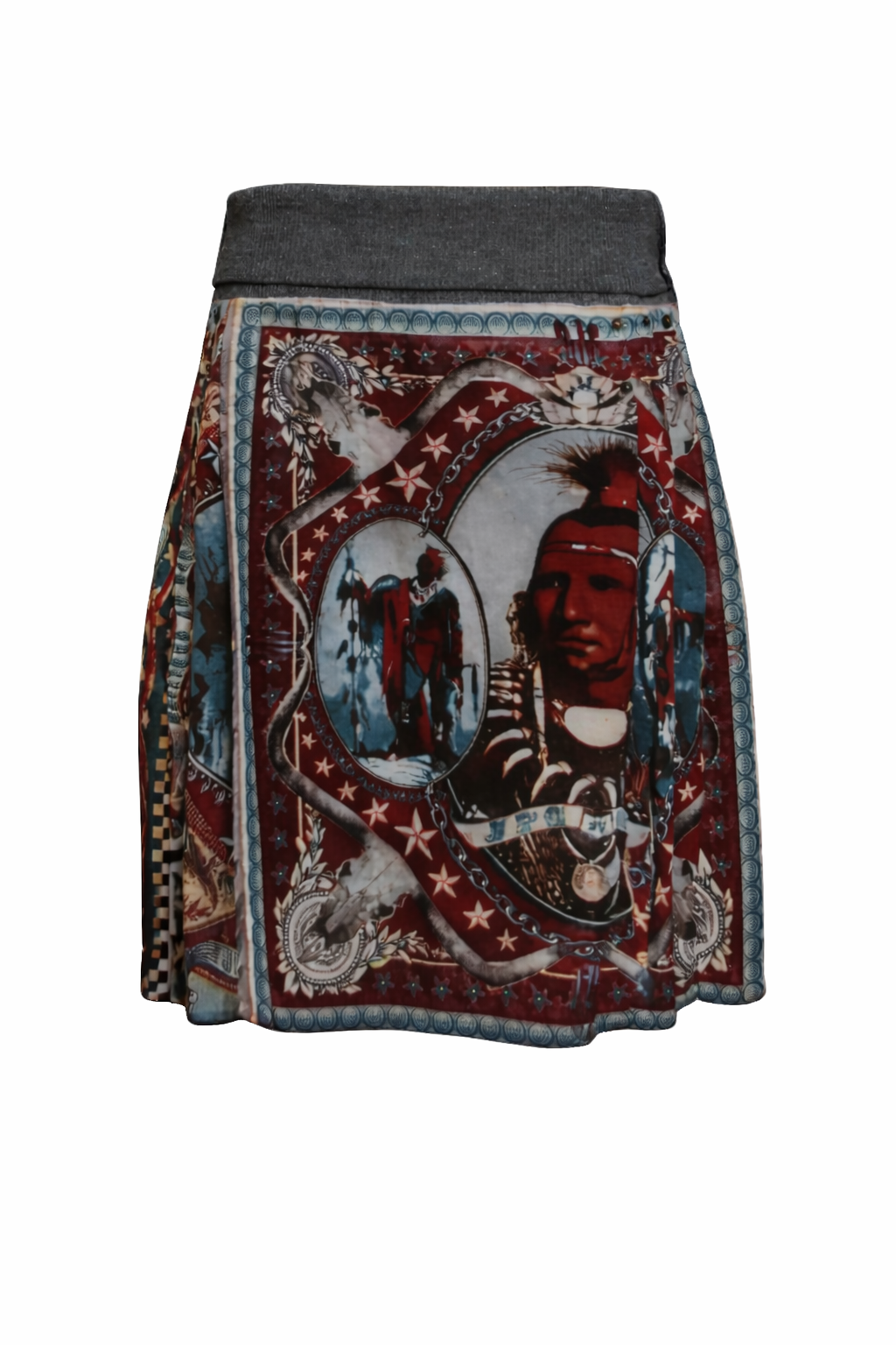 JPG A/W 1994 “LE GRAND VOYAGE” NATIVE AMERICAN PRINT WOOL KILT SKIRT