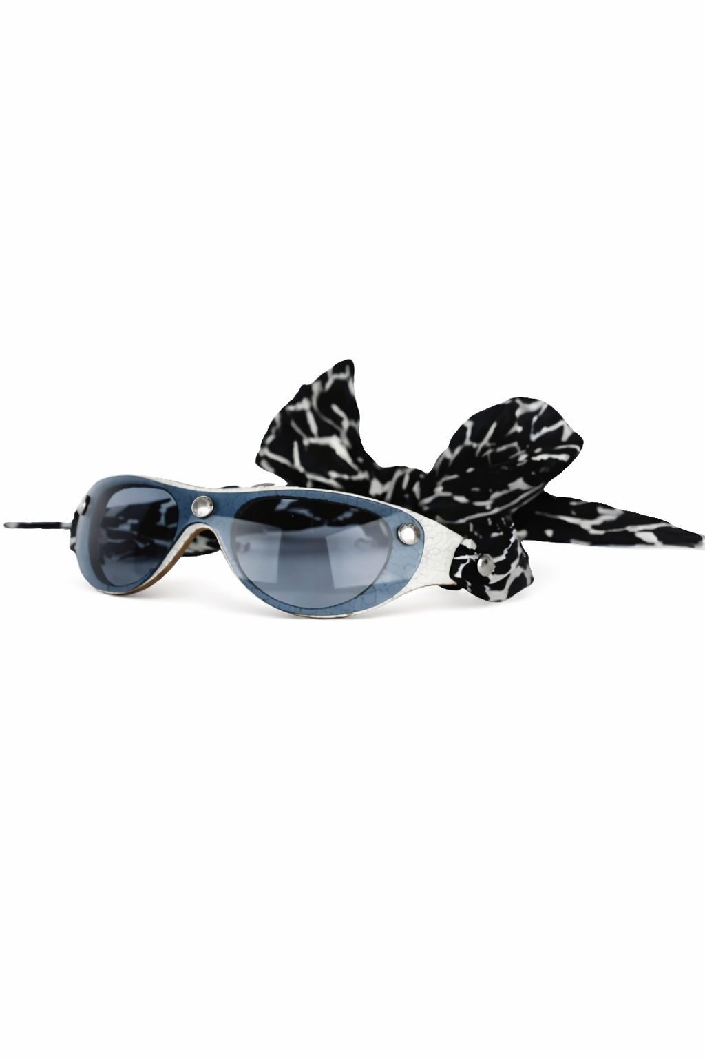 ROBERTO CAVALLI S/S 2001 SHIELD SUNGLASSES WITH SILK SCARF — BLUE/ANIMALIER