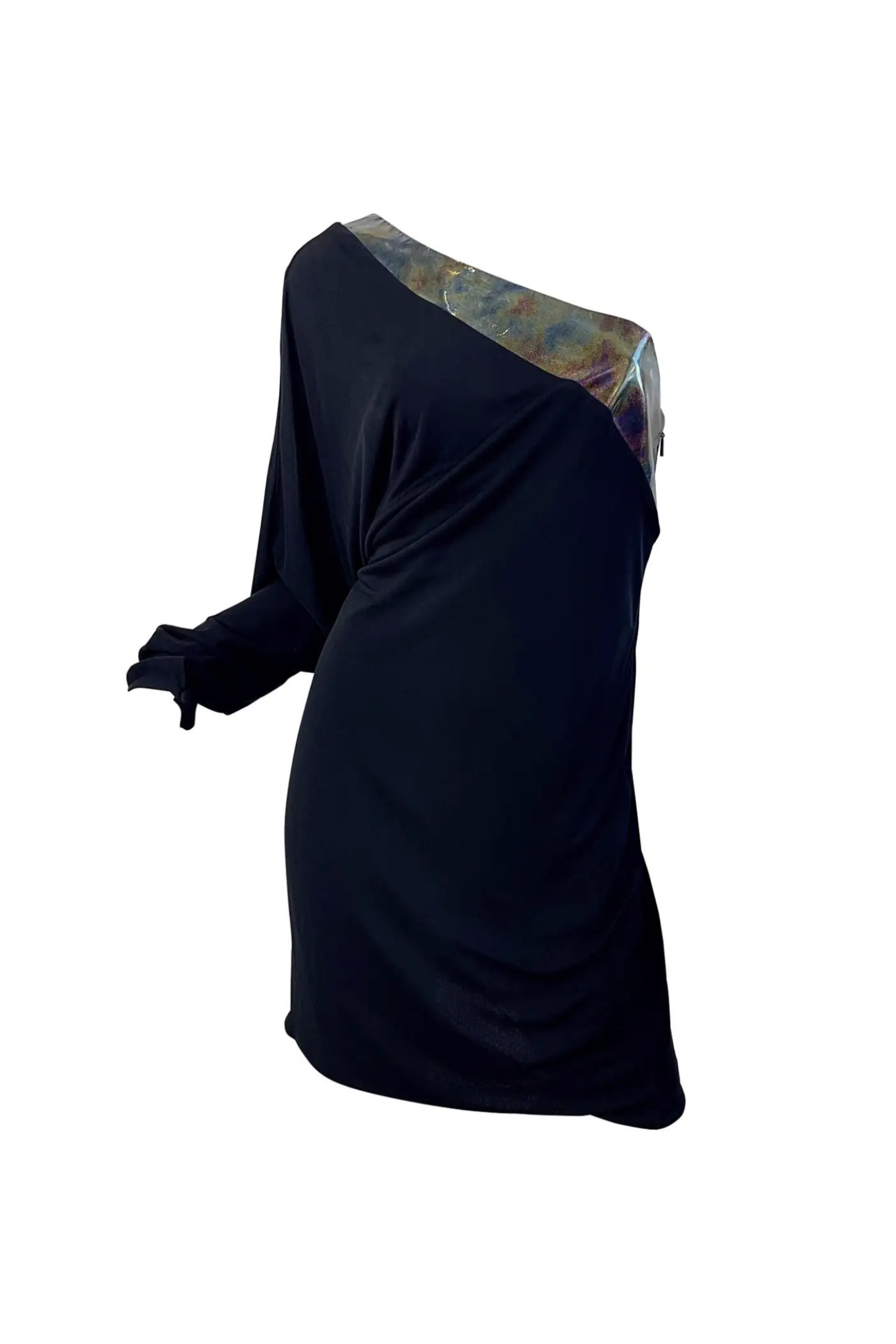 GUCCI F/W 2009 RUNWAY ONE-SLEEVE DRESS — BLACK WITH PATENT LEATHER TRIM